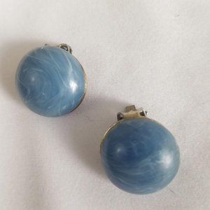 Domed Blue Vintage Clip On Earrings